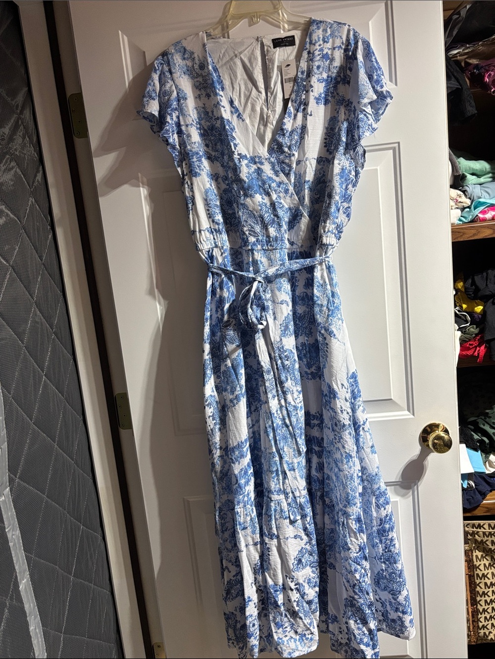 Lane Bryant White Maxi Dress with Blue Floral Print
